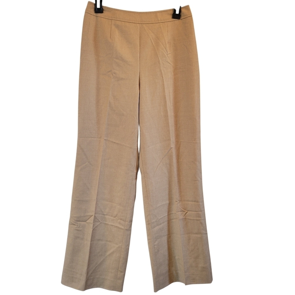 Oscar De La Renta Tan Wool Wide Leg Trousers - Picture 2 of 8
